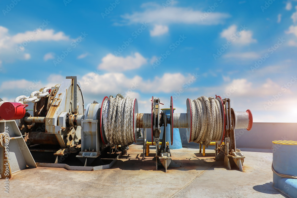 Front ship on board, Mooring winch or mooring windlass ship on deck of