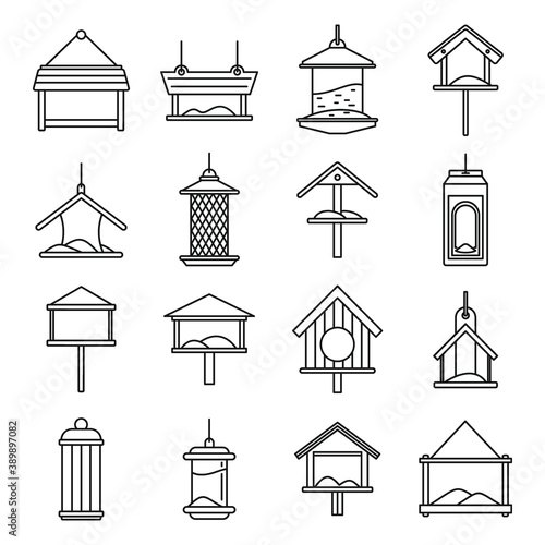 City bird feeders icons set. Outline set of city bird feeders vector icons for web design isolated on white background