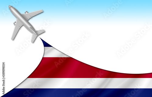 3d illustration plane with Costa Rica flag background for business and travel design
