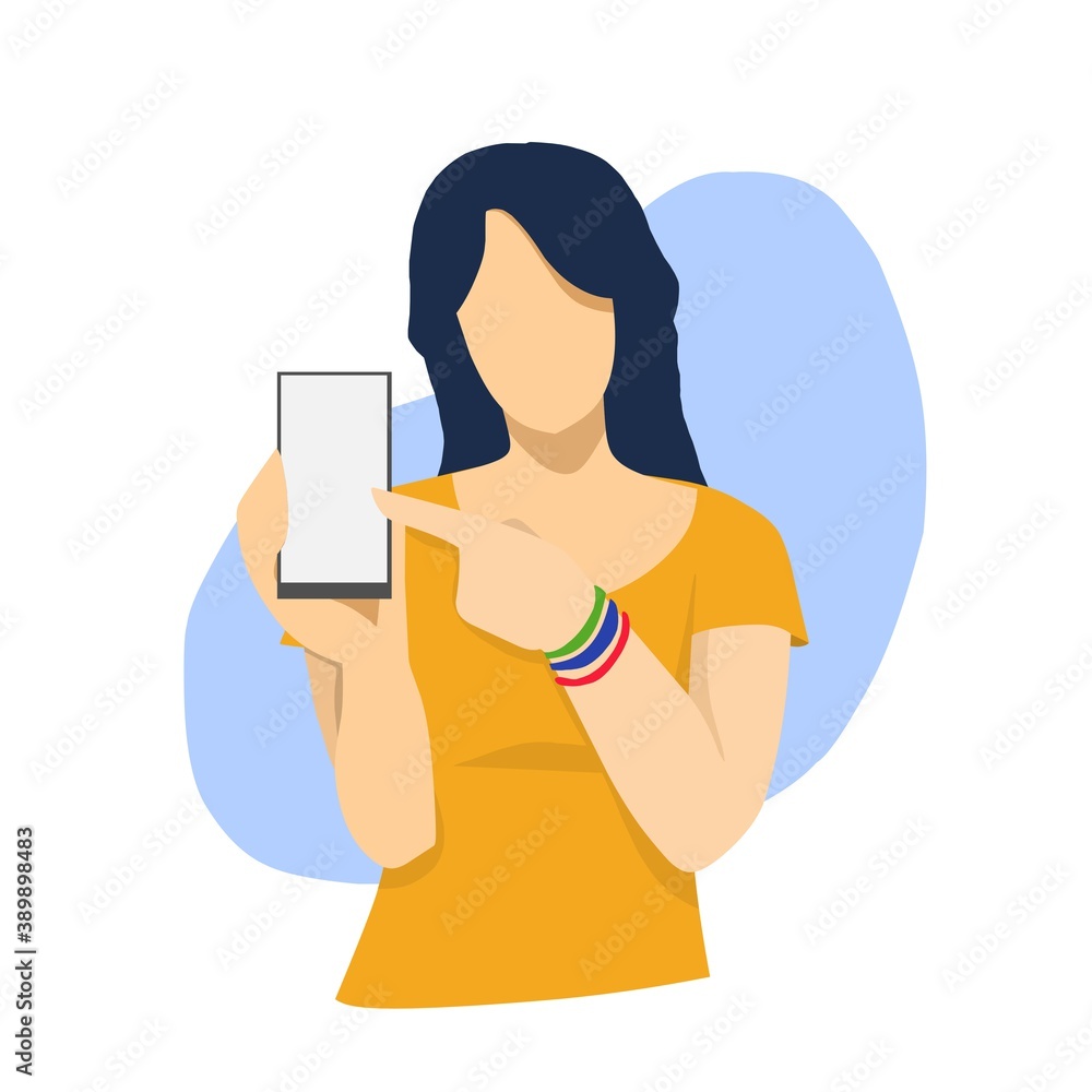 illustration of a beautiful woman showing a smartphone illustration of a beautiful woman showing a smartphone