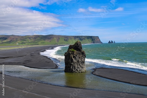 The impressive black sand beach of Dyrholaey in Southern Iceland