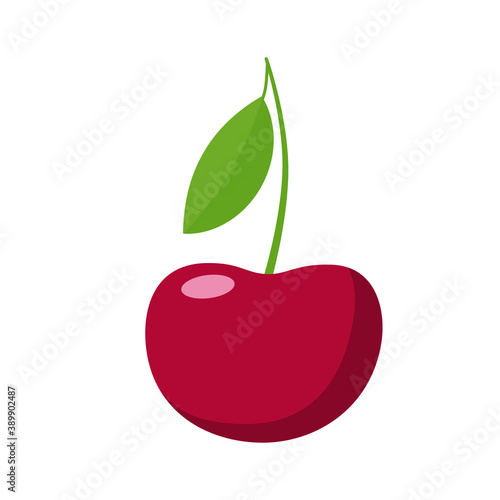 Juicy bright cherry isolated on white background. Vector flat design tasty icon illustration. Symbol of healthy eating.