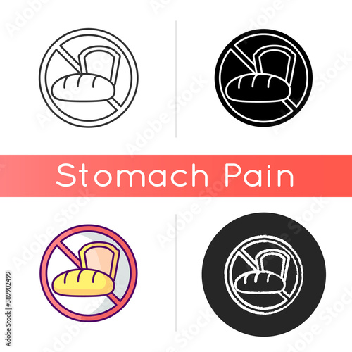 Gluten intolerance icon. Wheat allergy. Barley and rye. Gluten-free grains. Celiac disease. Digestive and health problems. Linear black and RGB color styles. Isolated vector illustrations