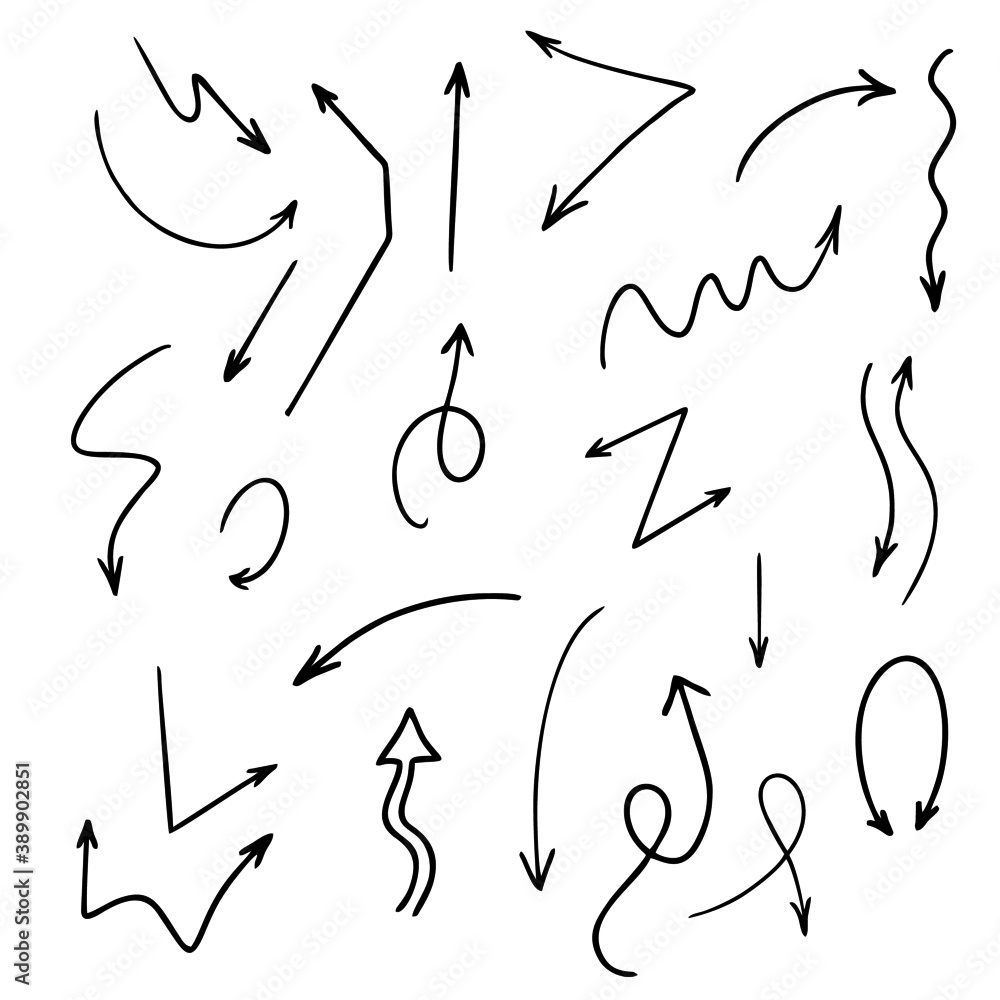 Hand drawn vector arrows set. Doodle arrows pack on white background. Creativity and business project. Hand drawn vector arrows set. Doodle arrows pack on white background. Creativity and business project.