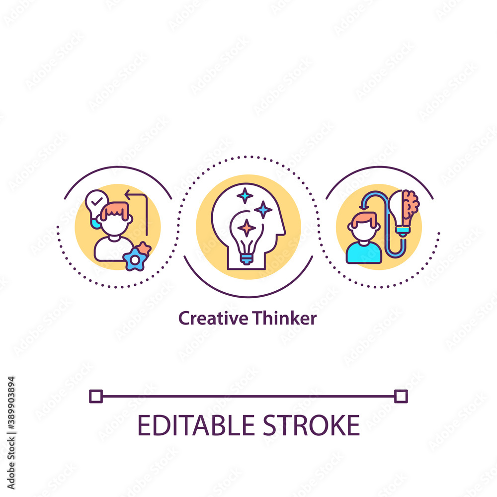 Creative thinker concept icon. Meet challenges. Unorthodox perspective. Open-minded person idea thin line illustration. Vector isolated outline RGB color drawing. Editable stroke.