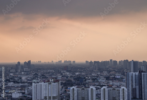 Bangkok, Thailand - Nov 03, 2020 : City view of Bangkok before the sunset creates energetic feeling to get ready for the day waiting ahead. Copy space, Selective focus. © num
