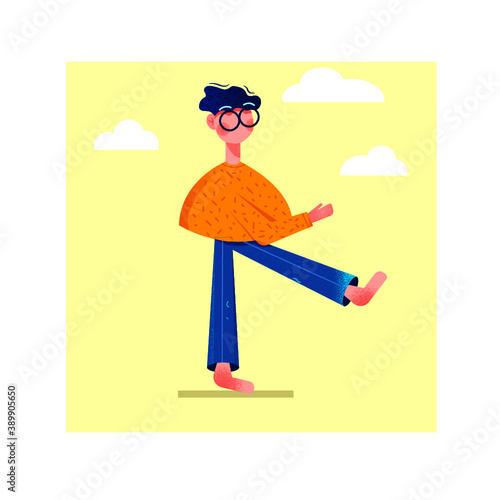 Just a dude on a background with clouds.