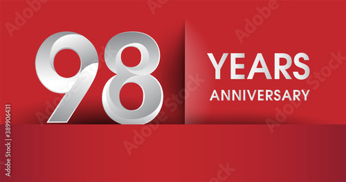 98th Years Anniversary celebration logo, flat design isolated on red background, vector elements for banner, invitation card and birthday party. photo