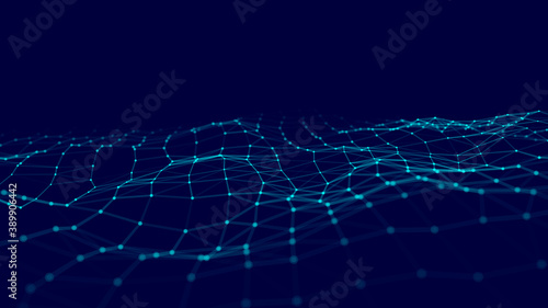Future technology illustration. Vector digital dynamic wave. Abstract background with dots and lines moving in space.