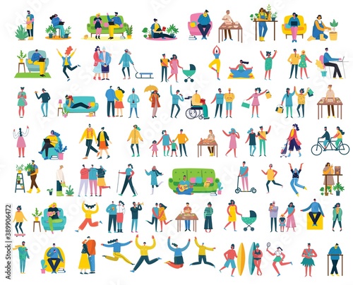 Vector illustration backgrounds in flat design of group people doing different activity