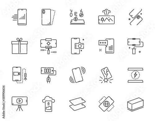 Vector smartphone and related thin line icon set