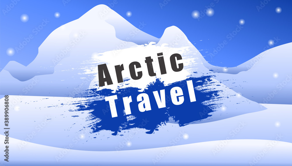 White snowy mountains, snowy plain, blue frosty sky with snowflakes. Arctic travel. Winter holidays, resort. Advertising banner. Go skiing, snowboarding. Winter sports. Blog about holidays. Flat image White snowy mountains, snowy plain, blue frosty sky with snowflakes. Arctic travel. Winter holidays, resort. Advertising banner. Go skiing, snowboarding. Winter sports. Blog about holidays. Flat image