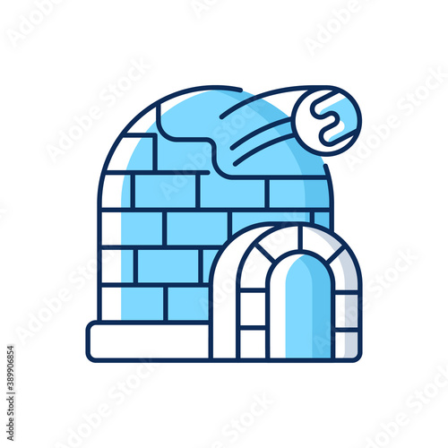 Snow fort RGB color icon. Ice construction. Arctic igloo, northern icehouse. Winter season building. Frozen fortress. Christmastide shelter. North Pole. Isolated vector illustration