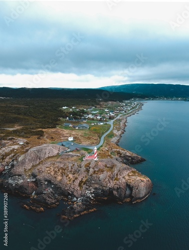 Lighthouse at the end of roadway in hearts content, newfoundland, canada