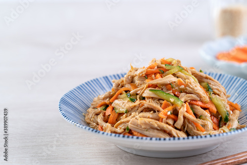 Taiwanese food - Homemade delicious cold dish of shredded chicken with soy sauce