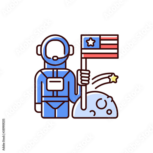 Space exploration RGB color icon. Human spaceflight. Investigation. Universe beyond Earth atmosphere. Crewed and uncrewed spacecraft. Robotic space probes. Isolated vector illustration