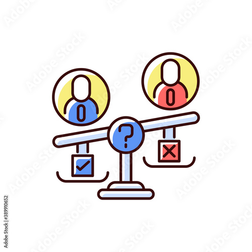 Swing vote RGB color icon. Election campaign. Floating voter. Two dominant political parties. Undecideds. Decisive influence on poll result. American politics. Isolated vector illustration