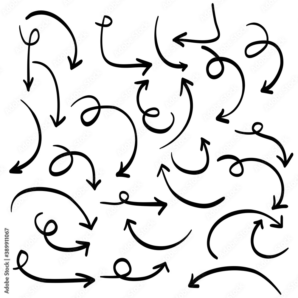 hand drawn Arrows icons Set. arrow icon with various directions. Doodle vector illustration. isolated on a white background hand drawn Arrows icons Set. arrow icon with various directions. Doodle vector illustration. isolated on a white background