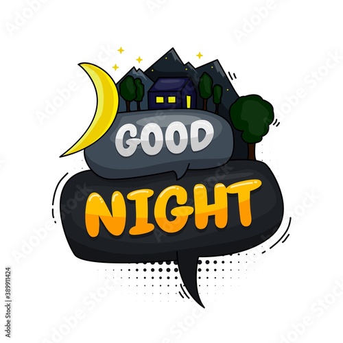 Colorful greeting balloons with GOOD NIGHT text. hand drawn design elements with halftone decorations and lines. Vector illustration of doodle text banner