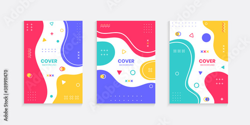 Colorful cover background set with memphis style