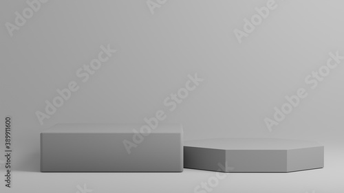 Step podiums grey background. Abstract pedestal scene with geometrical. Scene to show cosmetic products presentation. Mock up design empty space,Showcase,shopfront,display case,3d illustration