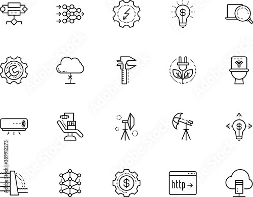 technology vector icon set such as  mass  stroke  social  address  indoor  wealth  ruler  program  file  support  stomatology  precision  metal  opportunity  generator  automation  rule  dam  window