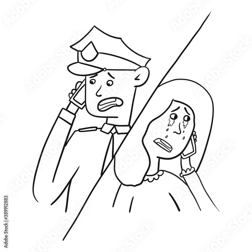 Woman calls a man to a police officer and cries