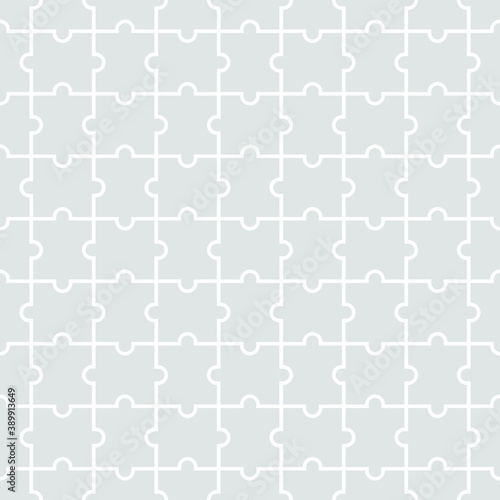 Seamless background from blank puzzle pieces. Grid with monochrome geometric design. Mosaic from puzzle pieces. Vector illustration
