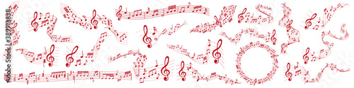 red musical notes melody on white background	
