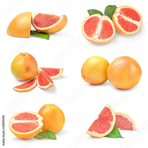 Collage of grapefruit isolated on a white background with clipping path