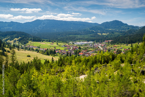 Mountain village in summer landscape