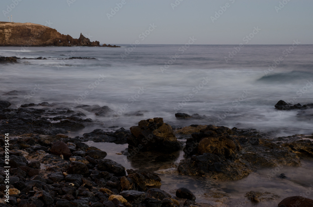 Coastal landscape at sunset in Risco Verde. Arinaga. Aguimes. Gran Canaria. Canary Islands. Spain.