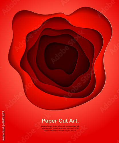 Abstract red paper cutout curvy shapes layered, vector illustration in paper cut style. layout for business card, presentations, flyers or posters.