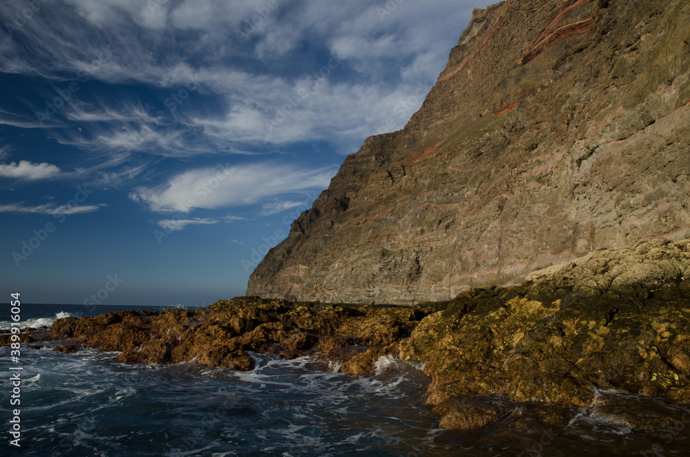 Sea cliff in the Special Natural Reserve of Guigui. Aldea de San Nicolas de Tolentino. Gran Canaria. Canary Islands. Spain.