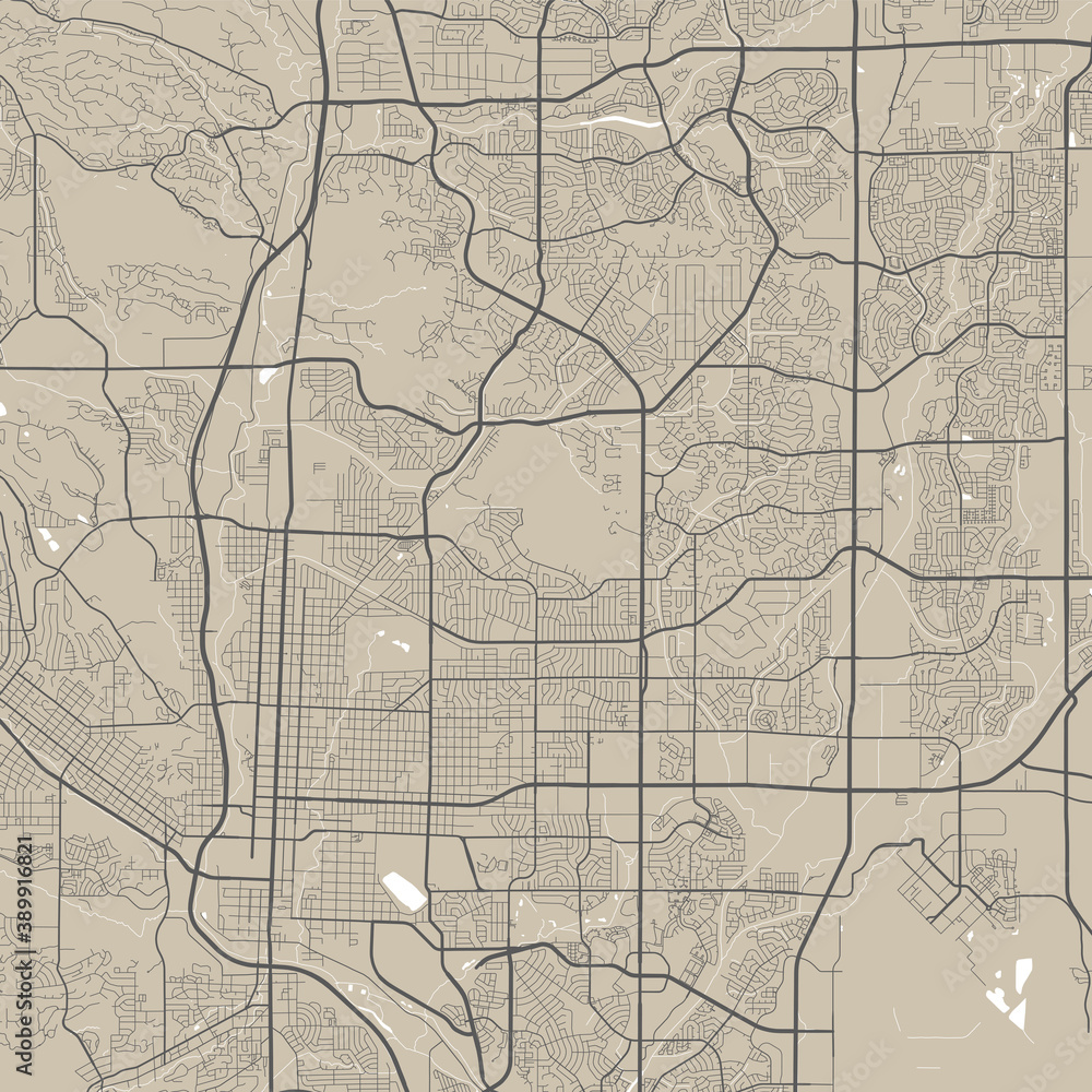 Detailed map of Colorado Springs city, linear print map. Cityscape panorama.