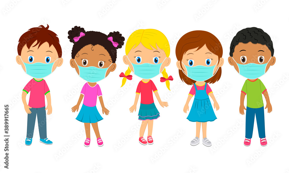 cartoon kids in medical protective masks cartoon kids in medical protective masks
