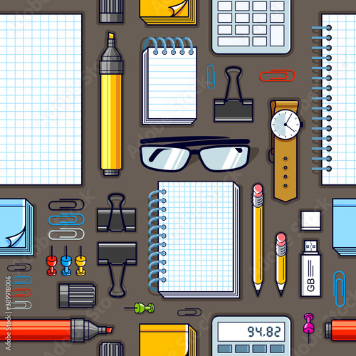 Work office desk top view w...