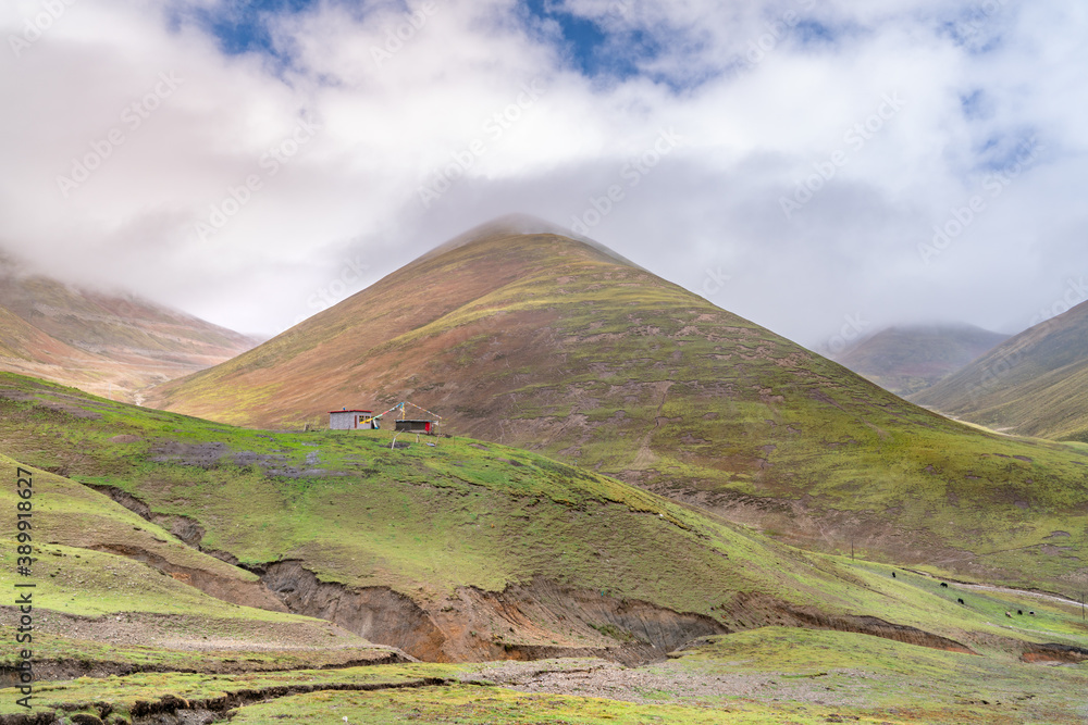 The view of nomad tent on Tibet in China The view of nomad tent on Tibet in China