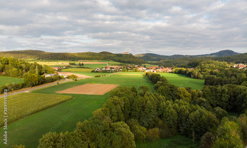 Country Side Aerial with Castle in the Background 