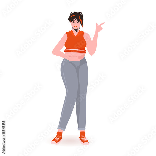 young pregnant woman pointing hand at something pregnancy motherhood concept full length vector illustration