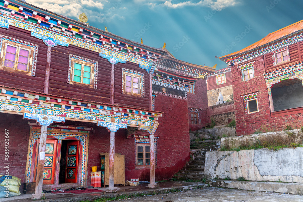 Fototapeta premium The amazing view of tibetan buddhist academy and monastery - Dongga Temple on Tibet