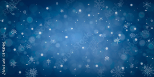 snow blue background with Christmas bokeh background