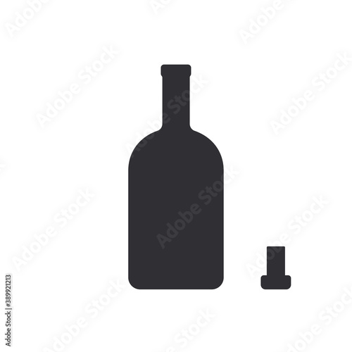 Bottle of vodka. Bottle silhouette. Vector bottle. Stencil bottle. Vector cork. Logo template. Glass container. Flask template. Jar icon. Bottle with cork.