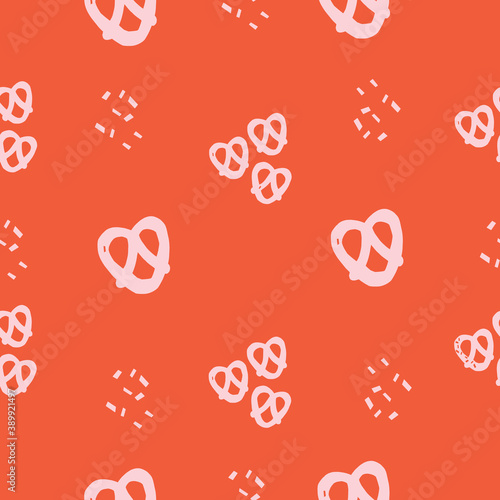 Seamless Repeat Pretzel Pattern with Pink Pretzels and a red background