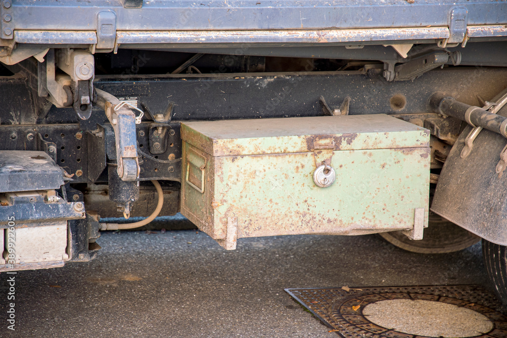 Toolbox on an old classic car truck Toolbox on an old classic car truck