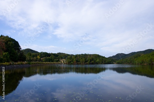 県道403号線からながめる苅田（かんだ）大池 © 尚志 武丸