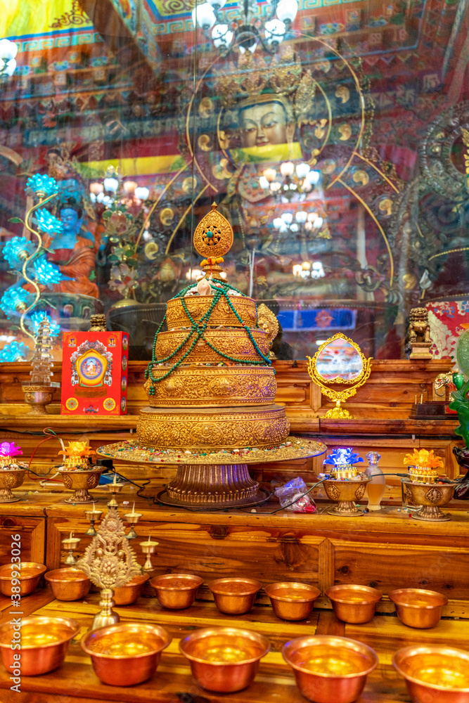 The view inside the old ancient buddhist monastery in Larung Gar on Tibet.