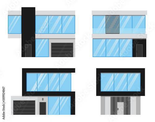 High-tech style houses set. Vector illustration.