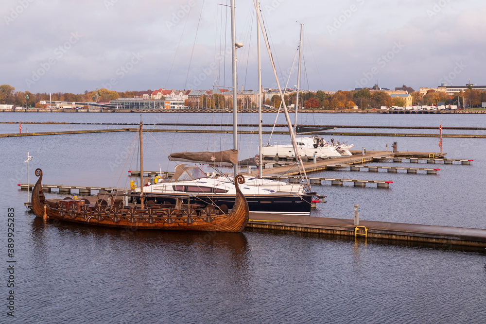 Fototapeta premium The Viking boat is moored at the marina