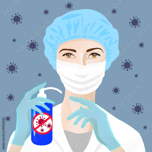 Doctor in a protective medical mask, asks to fulfill the conditions of quarantine to prevent the spread of a viral epidemic.